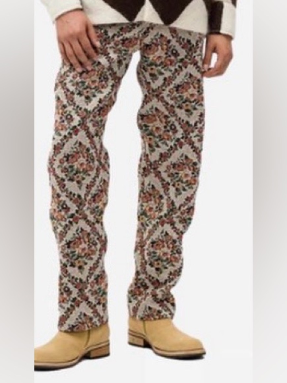 Tanner Fletcher Straight-Leg Floral Tile Print Pants in Cream - Picture 2 of 13